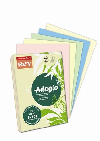 REY Adagio, pasztell mix, színes másolópapír, A4, 80 g, 5x100 lap/csomag