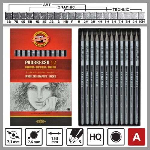 Grafitrúd Koh-i-noor Progresso 6B 12 db/készlet
