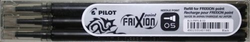 Rollertoll betét, 0,25 mm, tűhegyű, törölhető, Pilot Frixion Point fekete 3db/csomag (BLS-FRP5-B-S3)