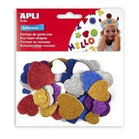   Moosgumi, öntapadó, glitteres, szívek, Apli Eva Sheets, vegyes színek 50 db/csom