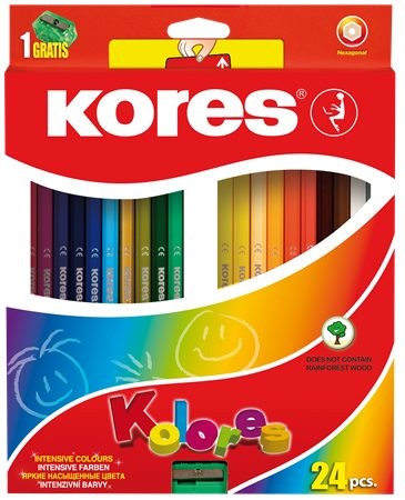 Színes ceruza készlet, hatszögletű, Kores Hexagonal, 24 különböző szín, 24 db/készlet (IK100124)