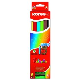   Színes ceruza készlet, háromszögletű, vastag, Kores Jumbo, 6 különböző szín, 6 db/készlet (IK93506)