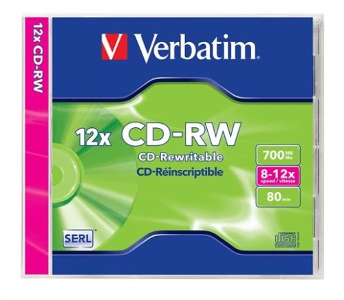 CD-RW lemez, újraírható, SERL, 700MB, 8-12x, normál tok, Verbatim (43148)
