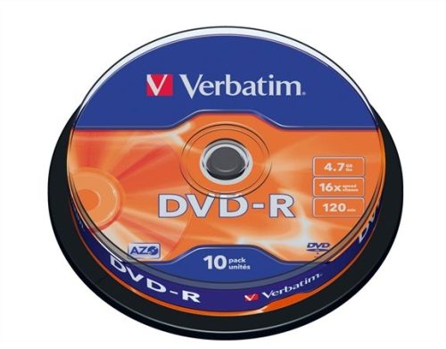 DVD-R lemez, AZO, 4,7GB, 16x, hengeren, Verbatim (43523) 10 db/csomag