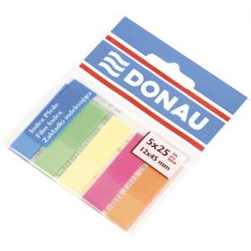   Jelölőcímke, műanyag, 5x25 lap, 12x45 mm, Donau, neon szín 125 lapos