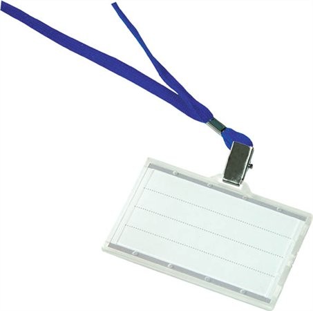 Azonosítókártya tartó, kék nyakba akasztóval, 85x50 mm, műanyag, Donau 50 lapos