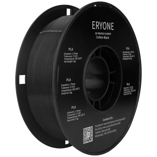 Eryone Standard PLA szénfekete (carbon black) 3D nyomtató Filament 1.75mm, 1kg/tekercs