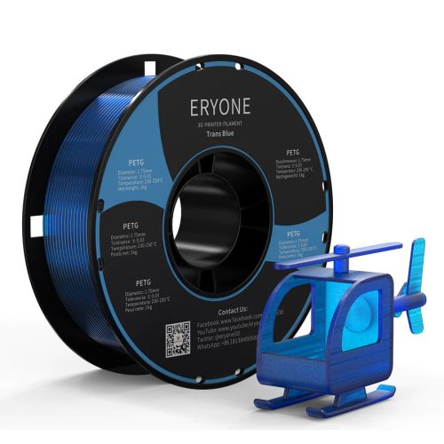 Eryone PETG áttetsző kék (transparent blue) 3D nyomtató Filament 1.75mm, 1kg/tekercs