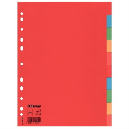 Regiszter, karton, A4, 10 részes, Esselte Economy, színes (100201)