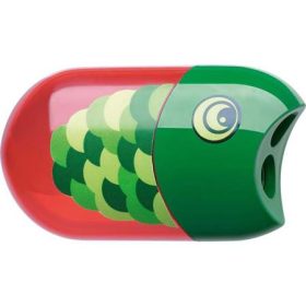   Hegyező és radír, kétlyukú, tartályos, Faber-Castell, hal minta