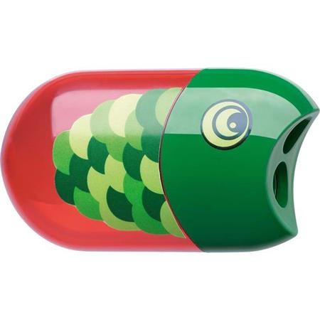 Hegyező és radír, kétlyukú, tartályos, Faber-Castell, hal minta