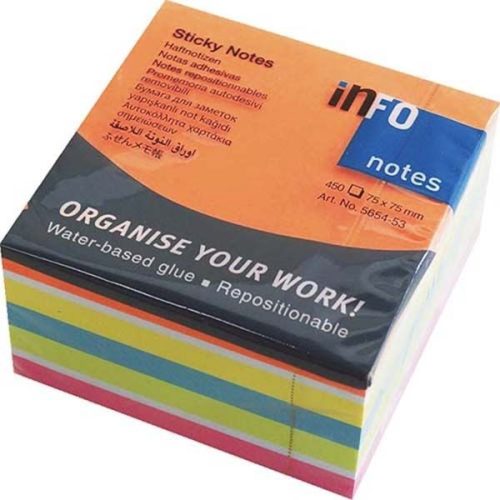 Öntapadós jegyzettömb Info Notes 75x75 mm 450 lapos intenzív színek (5654-53)