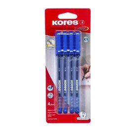   Golyóstoll, 1,0 mm, kupakos, Kores K1-M, kék, 4 db/csomag (IK37114)