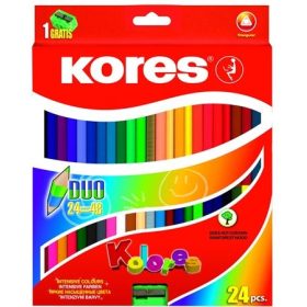   Színes ceruza készlet, kétvégű, háromszögletű, Kores Duo, 24 különböző szín, 24 db/készlet (IK100624)