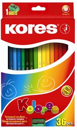 Színes ceruza készlet, hatszögletű, Kores Hexagonal, 36 különböző szín, 36 db/készlet (IK100136)