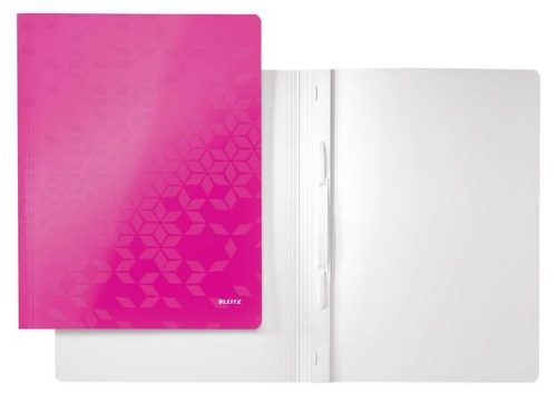 Gyorsfűző, laminált karton, lakkfényű, A4, Leitz Wow, rózsaszín