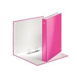   Gyűrűs könyv, 2 gyűrű, D alakú, 40 mm, A4 Maxi, karton, Leitz Wow, rózsaszín