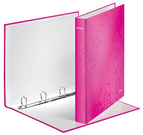 Gyűrűs könyv, 4 gyűrű, D alakú, 40 mm, A4 Maxi, karton, lakkfényű, Leitz Wow, rózsaszín