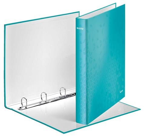 Gyűrűs könyv, 4 gyűrű, D alakú, 40 mm, A4 Maxi, karton, lakkfényű, Leitz Wow, jégkék