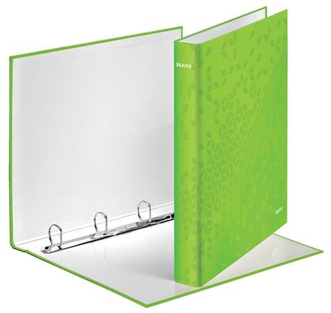 Gyűrűs könyv, 4 gyűrű, D alakú, 40 mm, A4 Maxi, karton, lakkfényű, Leitz Wow, zöld