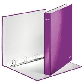   Gyűrűs könyv, 4 gyűrű, D alakú, 40 mm, A4 Maxi, karton, lakkfényű, Leitz Wow, lila
