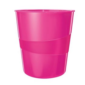 Papírkosár, 15 liter, Leitz Wow, metál rózsaszín