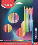   Színes ceruza készlet, háromszögletű, MAPED Nightfall, 24 különböző szín / készlet (831702)