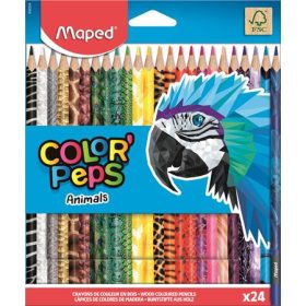   Színes ceruza készlet, háromszögletű, Maped Color Peps Animal, 24 különböző szín / készlet (832224FC)