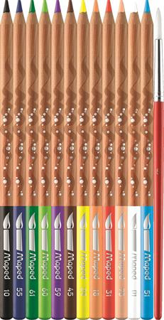 Akvarell ceruza készlet, ecsettel, fém doboz, MAPED Artists, 12 különböző szín