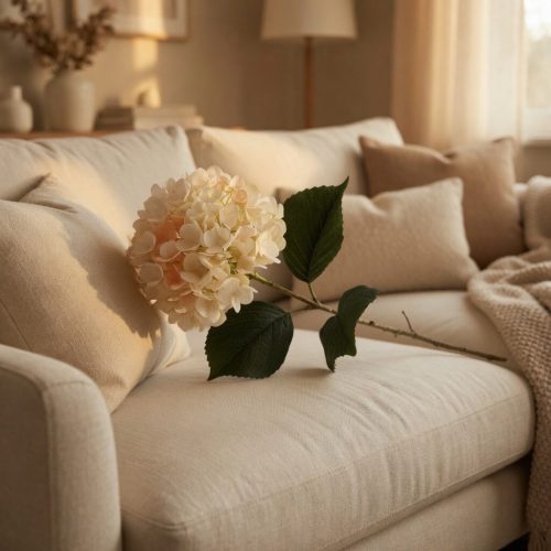 Hortenzia (Hydrangea) prémium dekorációs művirág szál 88cm, barack színű