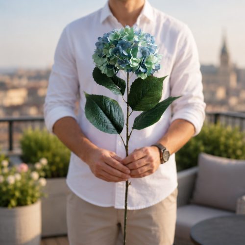 Hortenzia (Hydrangea) prémium dekorációs művirág szál 88cm, barack színű
