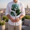 Hortenzia (Hydrangea) prémium dekorációs művirág szál 88cm, krém színű