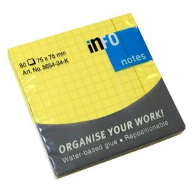  Öntapadós jegyzettömb Info Notes kockás 75x75 mm 80 lapos neon sárga (5654-34-K)