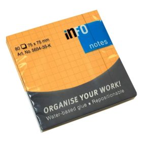   Öntapadós jegyzettömb Info Notes kockás 75x75 mm 80 lapos neon narancs (5654-35-K)