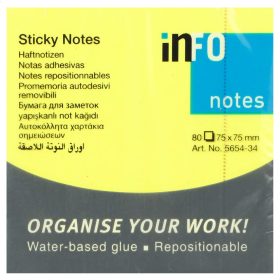   Öntapadós jegyzettömb Info Notes 75x75 mm 100 lapos neon sárga (5654-34)