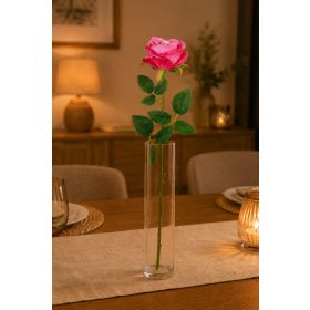   Rózsa dekorációs, bársony hatású művirág szál 62cm, pink színű