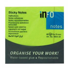   Öntapadós jegyzettömb Info Notes 75x75 mm 100 lapos neon zöld (5654-33)