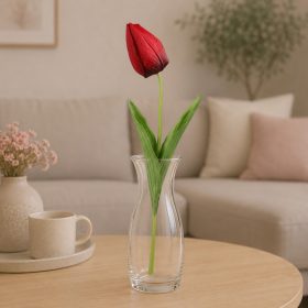 Tulipán dekorációs művirág szál 50cm, piros színű