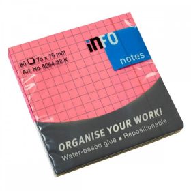   Öntapadós jegyzettömb Info Notes kockás 75x75 mm 80 lapos neon rózsaszín (5654-32-K)