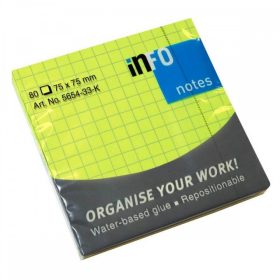   Öntapadós jegyzettömb Info Notes kockás 75x75 mm 80 lapos neon zöld (5654-33-K)