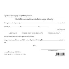   Elsőfokú munkaköri orvosi alkalmassági vélemény szabadlap A/5 fekvő A.3510-216/UJ