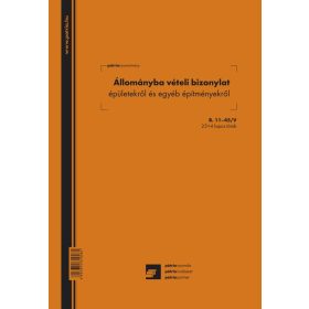   Állománybavételi bizonylat épületekről és építményekről 25x4 lapos tömb A/4 álló B.11-45/V