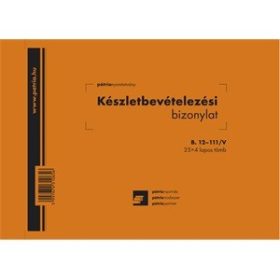   Készletbevételezési bizonylat 8 tételes 25x4 lapos tömb A/5 fekvő B.12-111/V