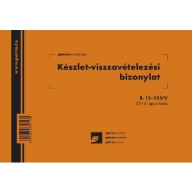   Készlet visszavételezési bizonylat 8 tételes 25x4 lapos tömb A/5 fekvő B.12-123/V