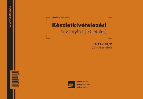 Készletkivételezési bizonylat 10 tételes 25x4 lapos tömb 245x170 mm B.12-137/V 