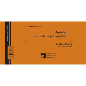   Bevételi pénztárbizonylat nyugtával 25x3 lapos tömb 203x102 mm B.318-100/A/V Pátria Nyomda (költségvetési szerveknek)