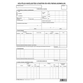   Külföldi kiküldetési utasítás és költségelszámolás szabadlap A/4 álló B.7300-261/UJ