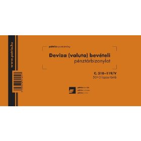   Deviza (valuta) bevételi pénztárbizonylat 50x3 lapos tömb 203x102 mm C.318-119/V