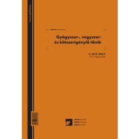   Gyógyszer-,vegyszer- és kötszerigénylő tömb 25x3 lapos 203x295 mm C.3410-346/V
