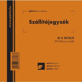 Szállítójegyzék 25x4 lapos tömb 140x140 mm D.F.27/II/V